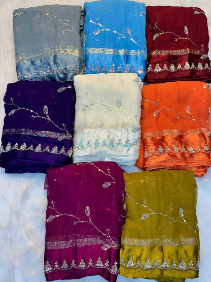 Designer Viscose Georgette Saree with Beads & Sequins Work