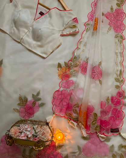 Elegant Tebby Silk Saree with Handcrafted Brush Paint Design