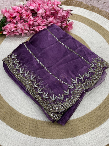 Designer Bareberry Chiffon Saree with Heavy Handcrafted Khatli Work