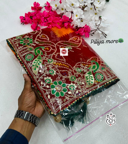Premium Heavy Georgette Bandhej Saree with C-Pallu & Gota Patti Work