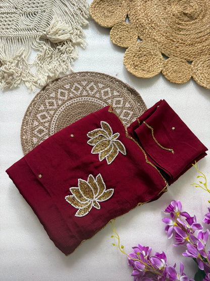 Glamorous Rangoli Crush Silk Saree with Artisan Hand Cutdana Work