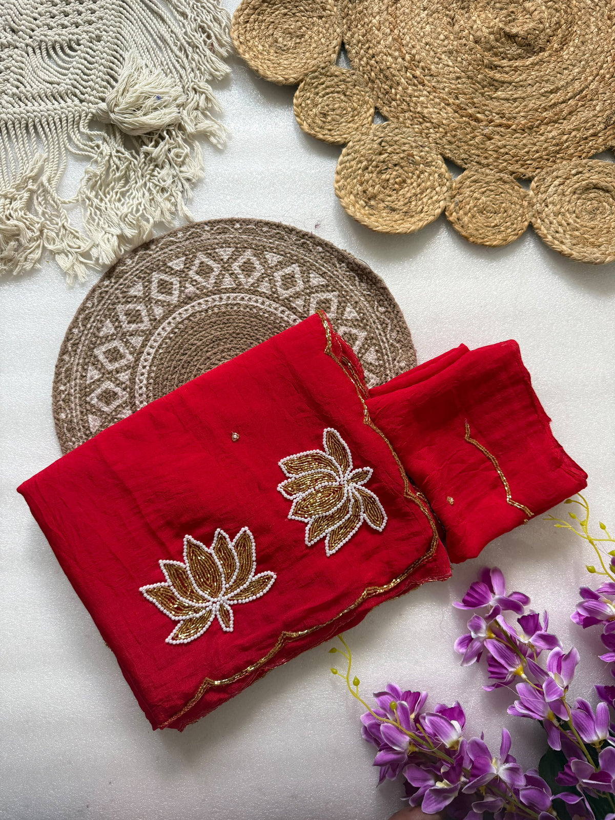 Glamorous Rangoli Crush Silk Saree with Artisan Hand Cutdana Work