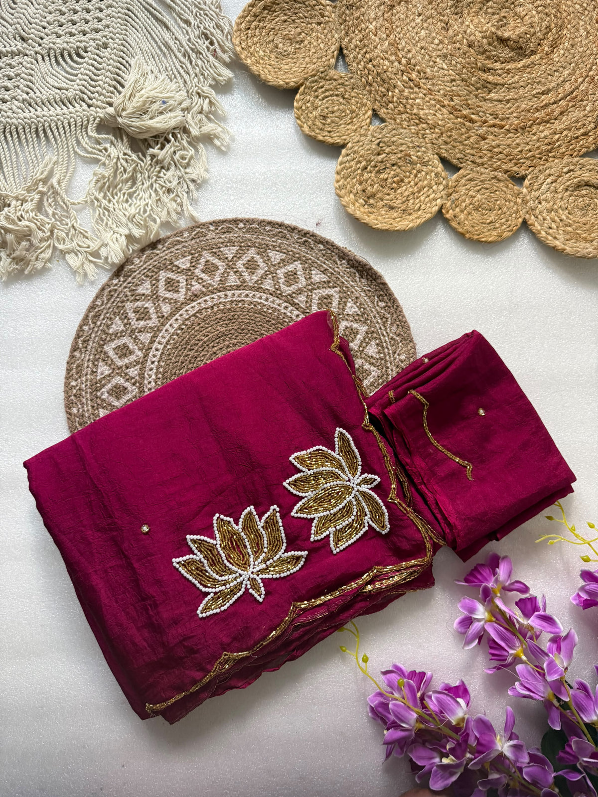 Glamorous Rangoli Crush Silk Saree with Artisan Hand Cutdana Work