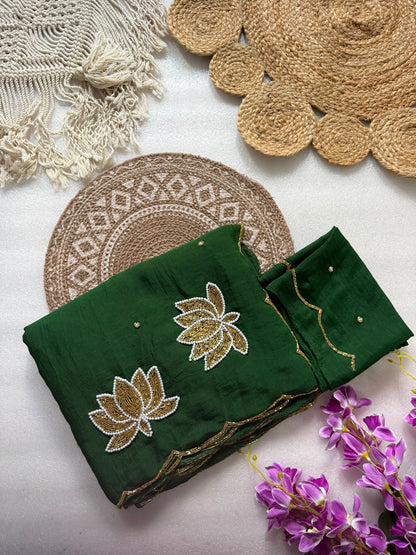 Glamorous Rangoli Crush Silk Saree with Artisan Hand Cutdana Work