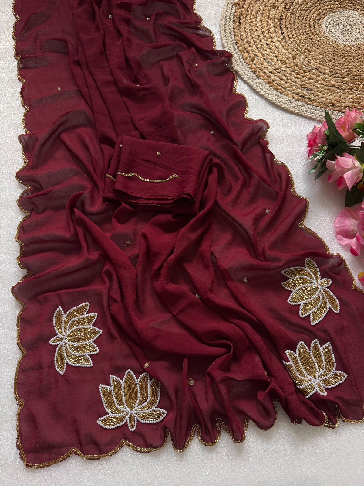 Glamorous Rangoli Crush Silk Saree with Artisan Hand Cutdana Work
