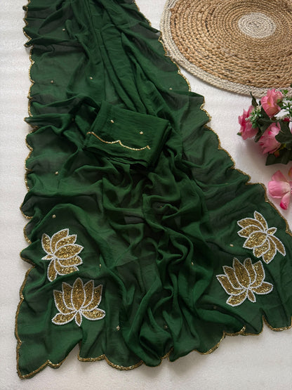 Glamorous Rangoli Crush Silk Saree with Artisan Hand Cutdana Work