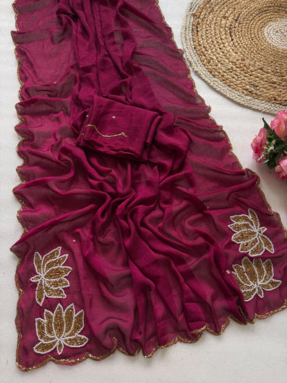 Glamorous Rangoli Crush Silk Saree with Artisan Hand Cutdana Work