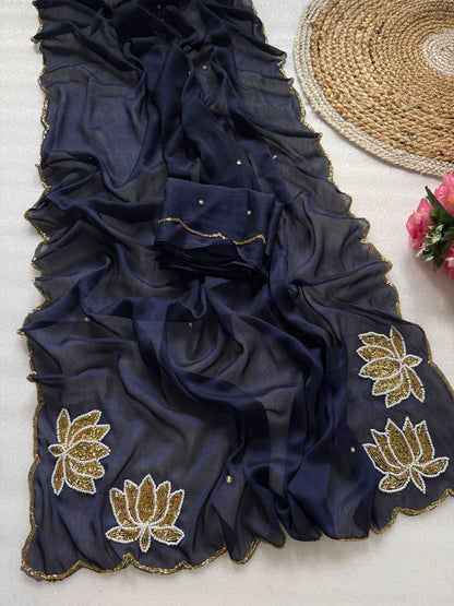 Glamorous Rangoli Crush Silk Saree with Artisan Hand Cutdana Work