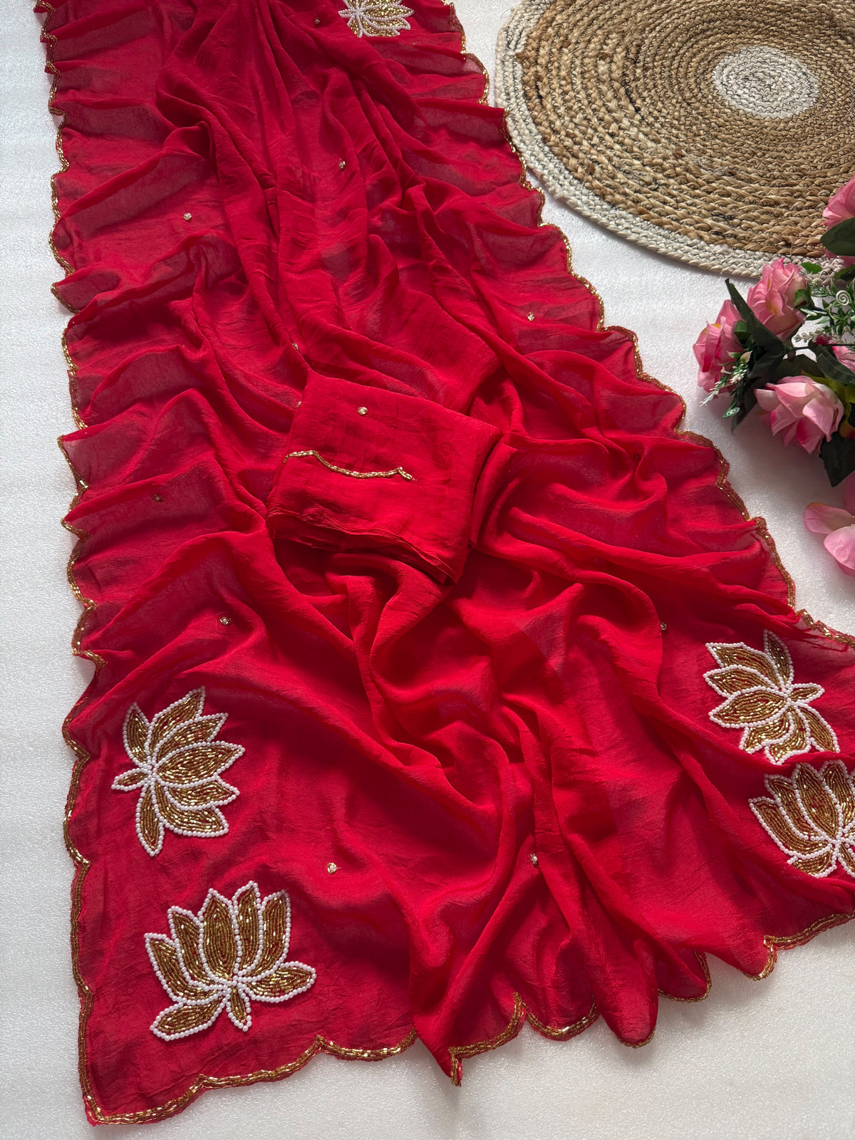 Glamorous Rangoli Crush Silk Saree with Artisan Hand Cutdana Work