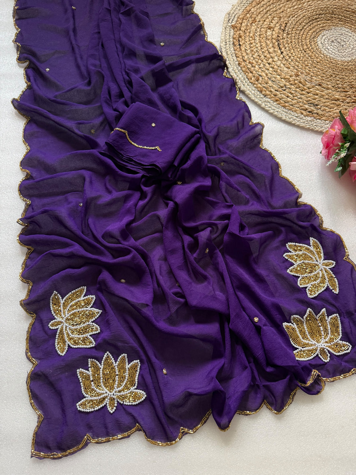 Glamorous Rangoli Crush Silk Saree with Artisan Hand Cutdana Work