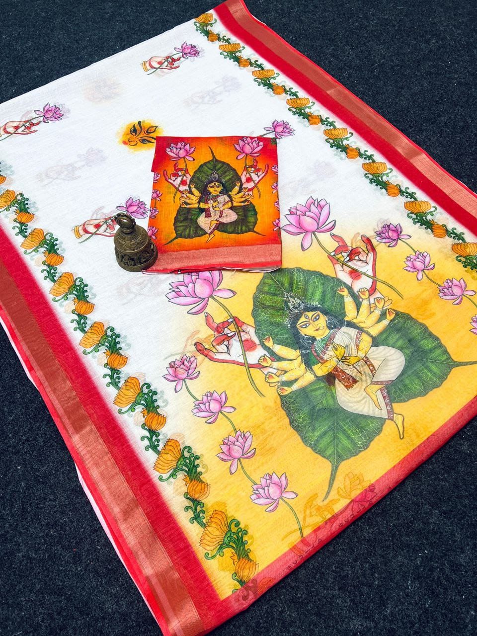 Festive Durga Puja Special Handcrafted Look Linen Cotton Saree