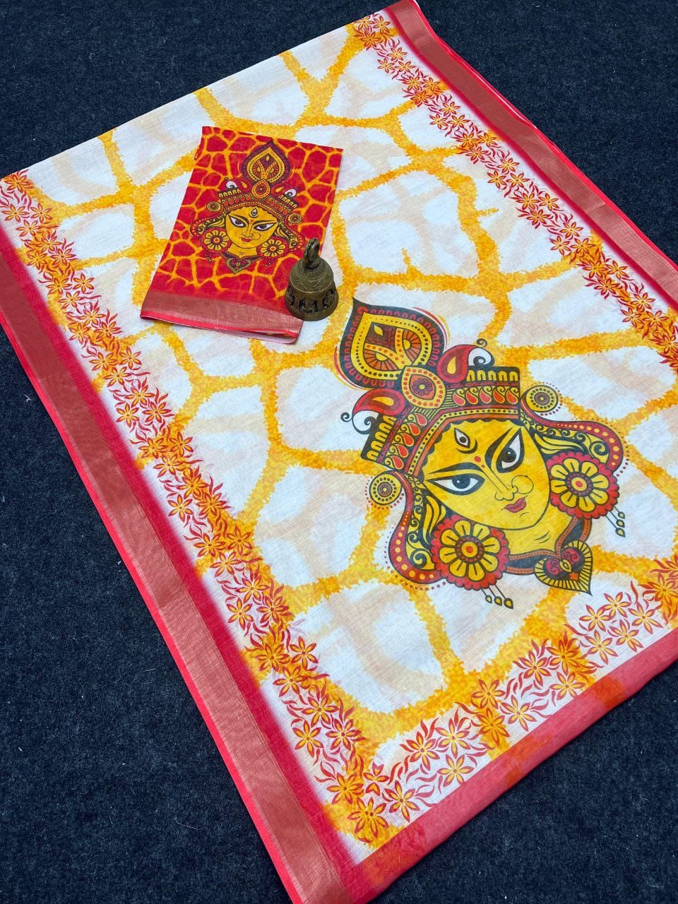 Festive Durga Puja Special Handcrafted Look Linen Cotton Saree