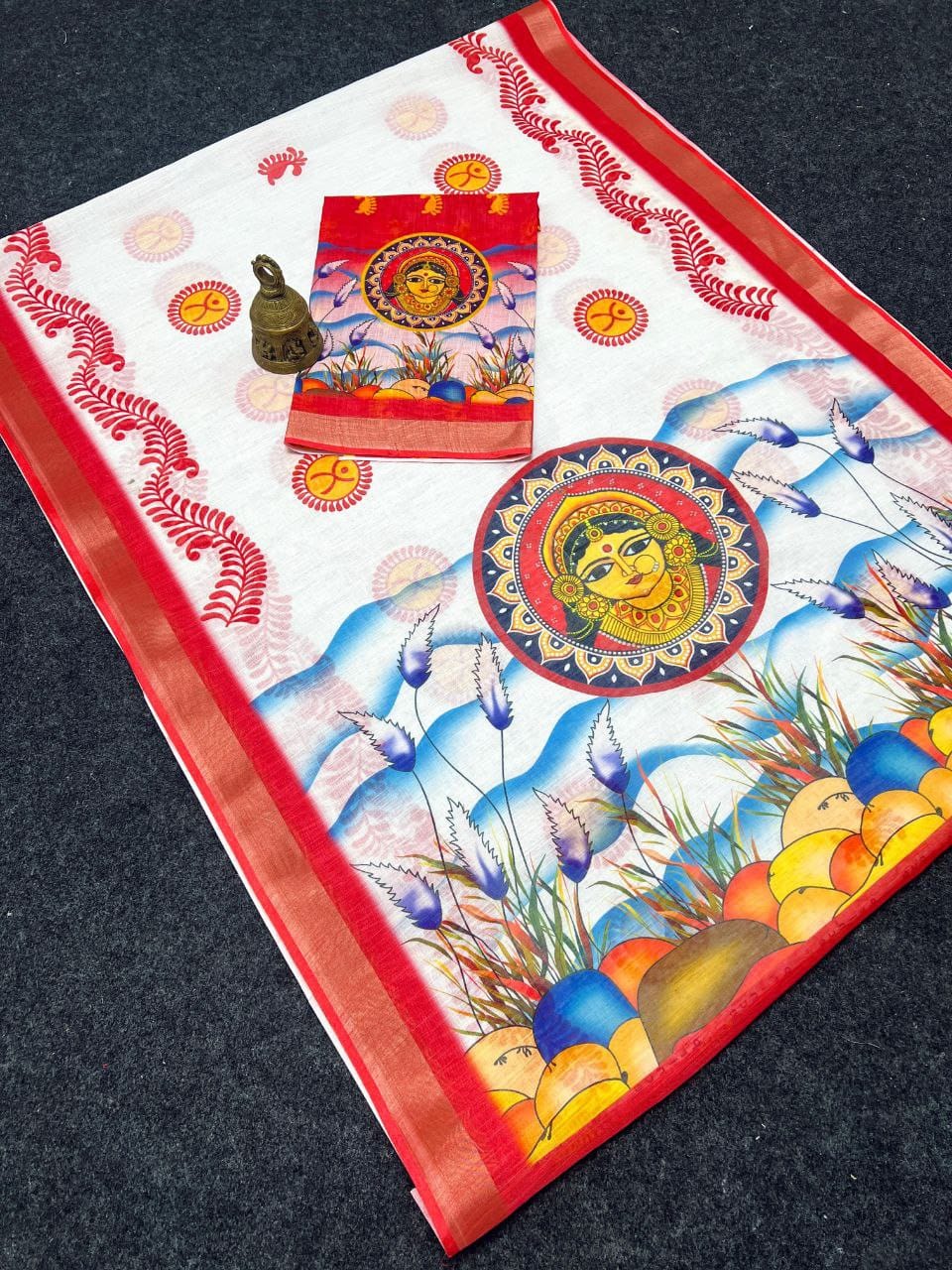 Festive Durga Puja Special Handcrafted Look Linen Cotton Saree