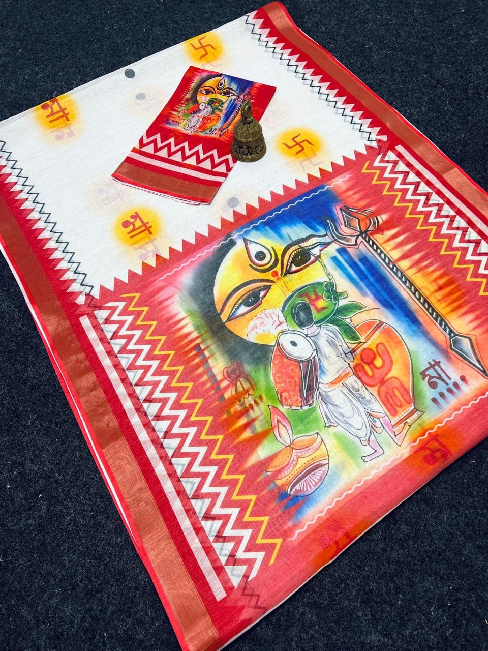 Festive Durga Puja Special Handcrafted Look Linen Cotton Saree