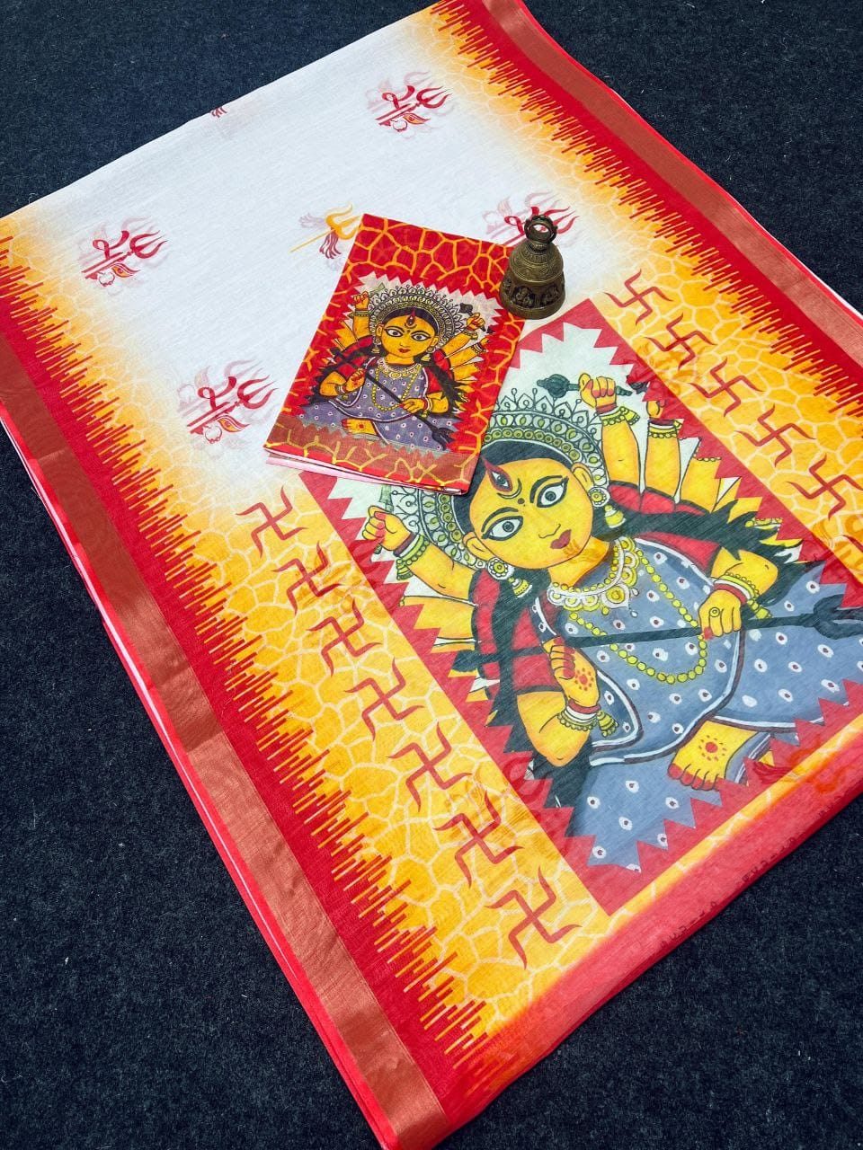 Festive Durga Puja Special Handcrafted Look Linen Cotton Saree