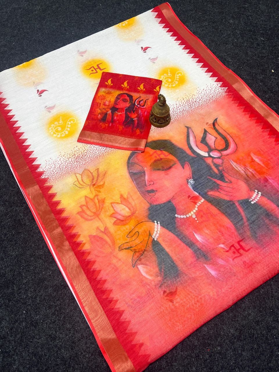 Festive Durga Puja Special Handcrafted Look Linen Cotton Saree
