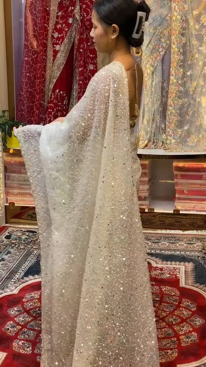 Premium Soft Net Saree with Sequins & Beads Embroidery