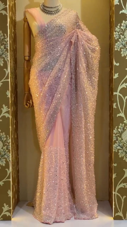 Premium Soft Net Saree with Sequins & Beads Embroidery