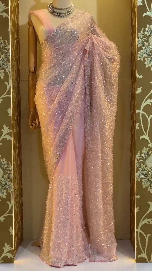 Premium Soft Net Saree with Sequins & Beads Embroidery