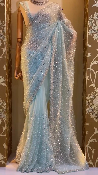 Premium Soft Net Saree with Sequins & Beads Embroidery