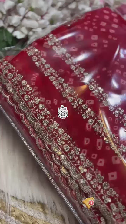 Soft c*c Georgette Bandej With c-Pallu Sequence Thread Coding