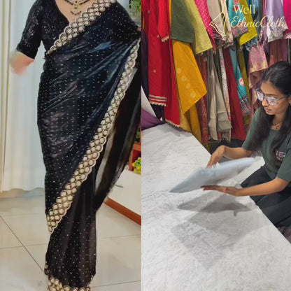 Premium Space Silk Padding Saree with Original Jarkan Diamond Work
