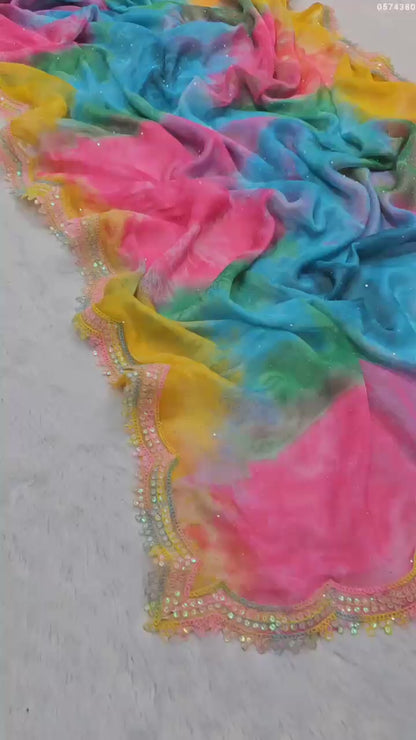 Pure Chiffon Multi Shibori Print Saree