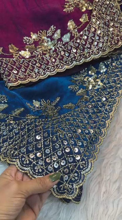 Boutique Level Handwork Dual Tone Space Silk Saree