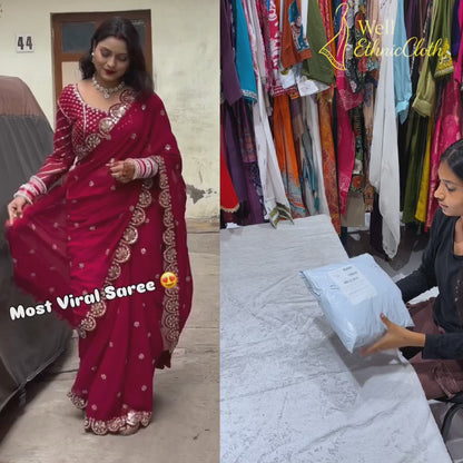 Heavy Border & Real Mirror Work Fancy Designer Saree