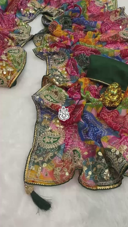 Georgette Bhandhini Pachrangi Print Saree