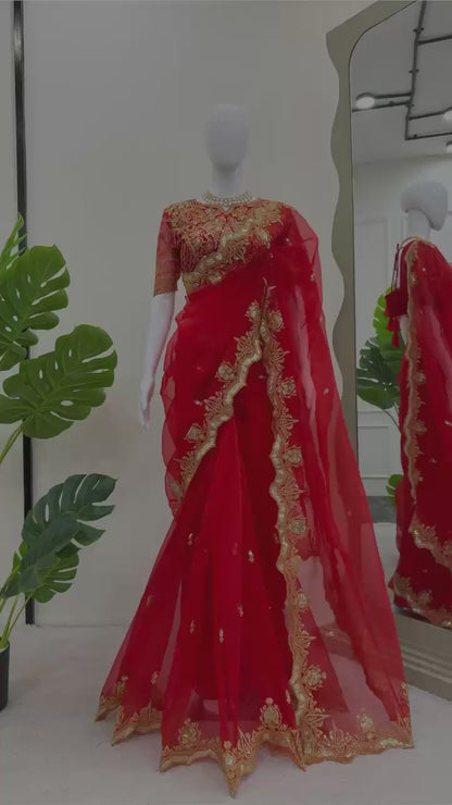 Looking Some One For This Same Colour Beautiful Designer Saree On Havy Organza Silk Febric With Thred