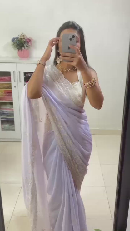 Soft Chiffon Butti   Beautiful Sequins And Threads Embroidery